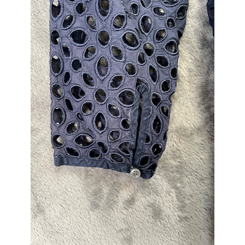 J Crew Tiered Embroidered Eyelet Dress Medium Navy Blue Mini Popover - Picture 7 of 10